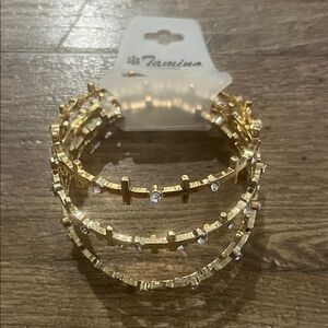 Gold Crystal-Studded Cross Bracelet Set